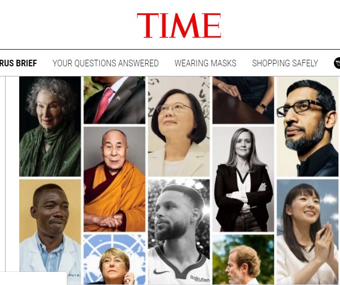 The Times website listed 100 leaders on the 16th, with Taiwanese President Tsai Ing-wen as one of them. Image: Submit TIME website