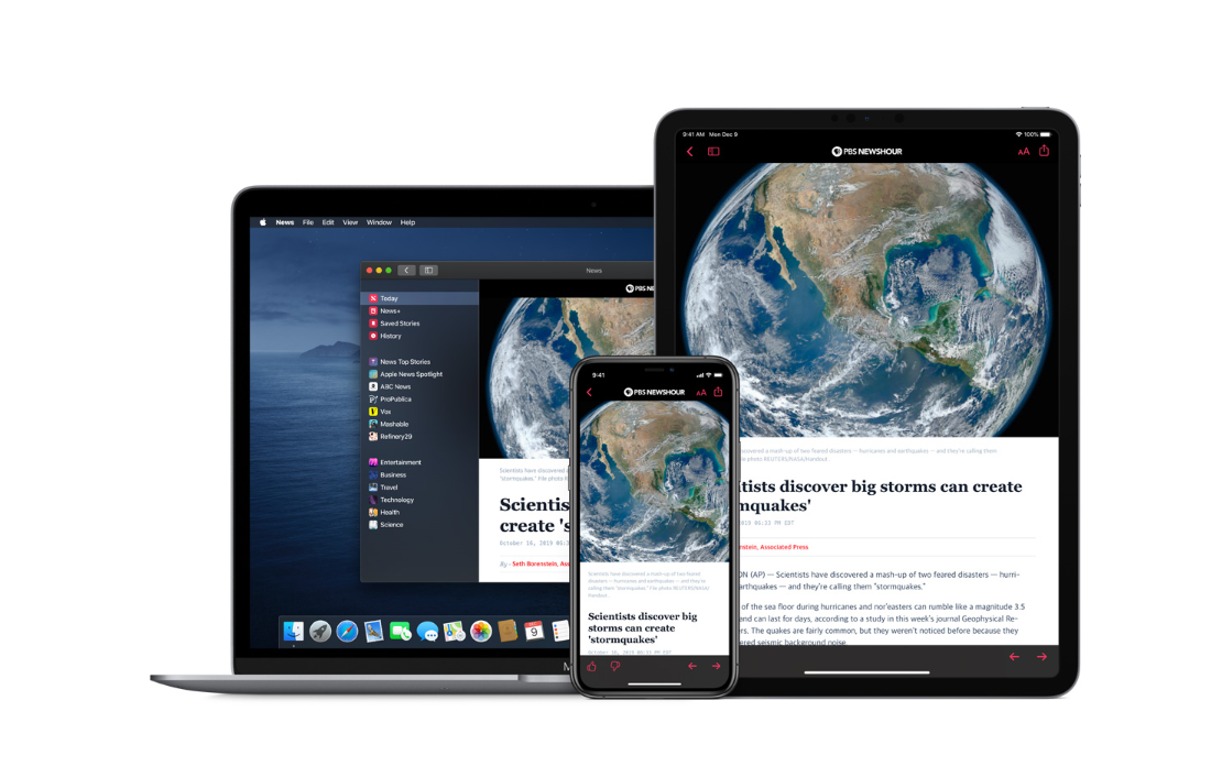蘋果可能跟進有聲新聞趨勢，將有聲出版內容加入旗下的新聞服務Apple News。   圖：擷取自Apple News官網
