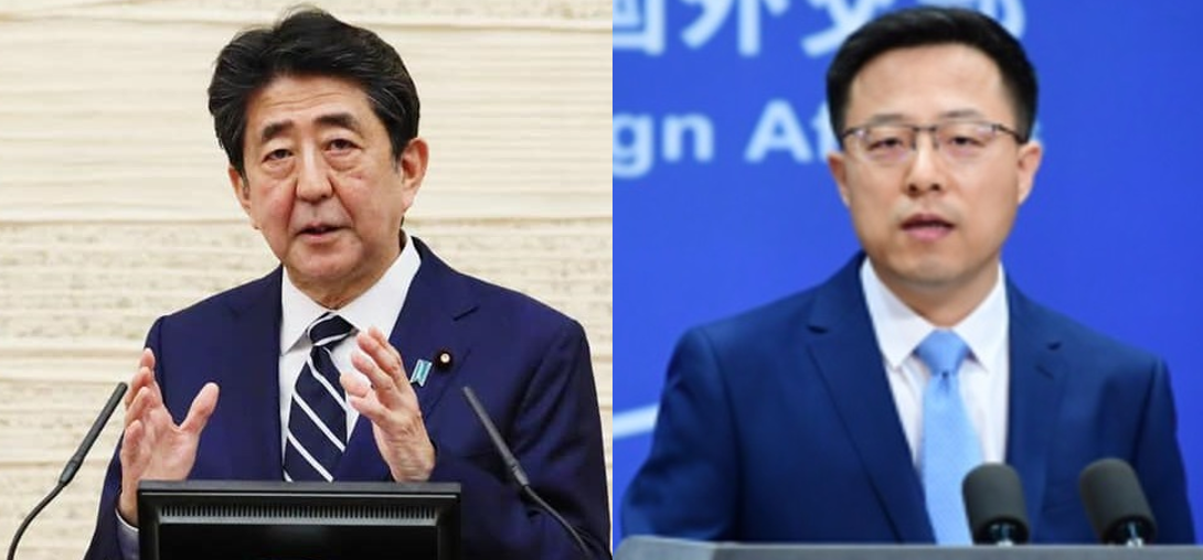 日本首相安倍晉三(左)、中國外部發言人趙立堅(右)。   圖：新頭殼/合成