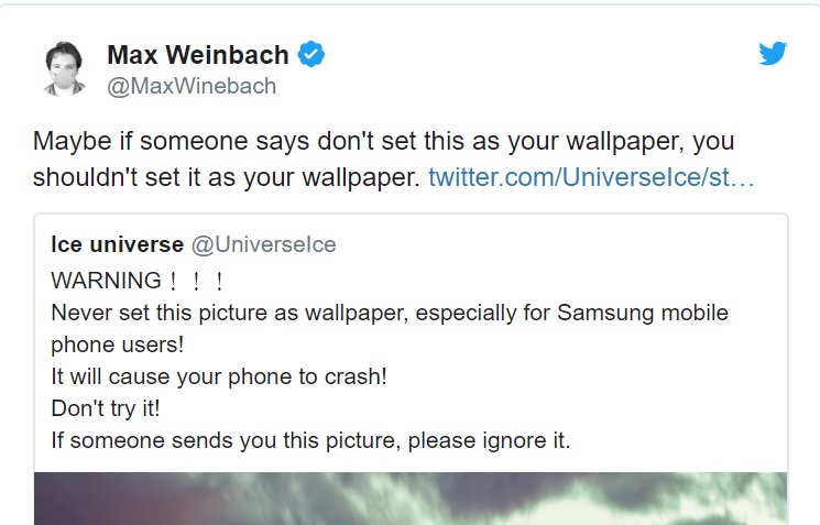 歐美部落客Max Weinbach也奉勸用戶別不信邪硬要挑戰,以免成受災戶。 圖:截取自Max Weinbach的推特