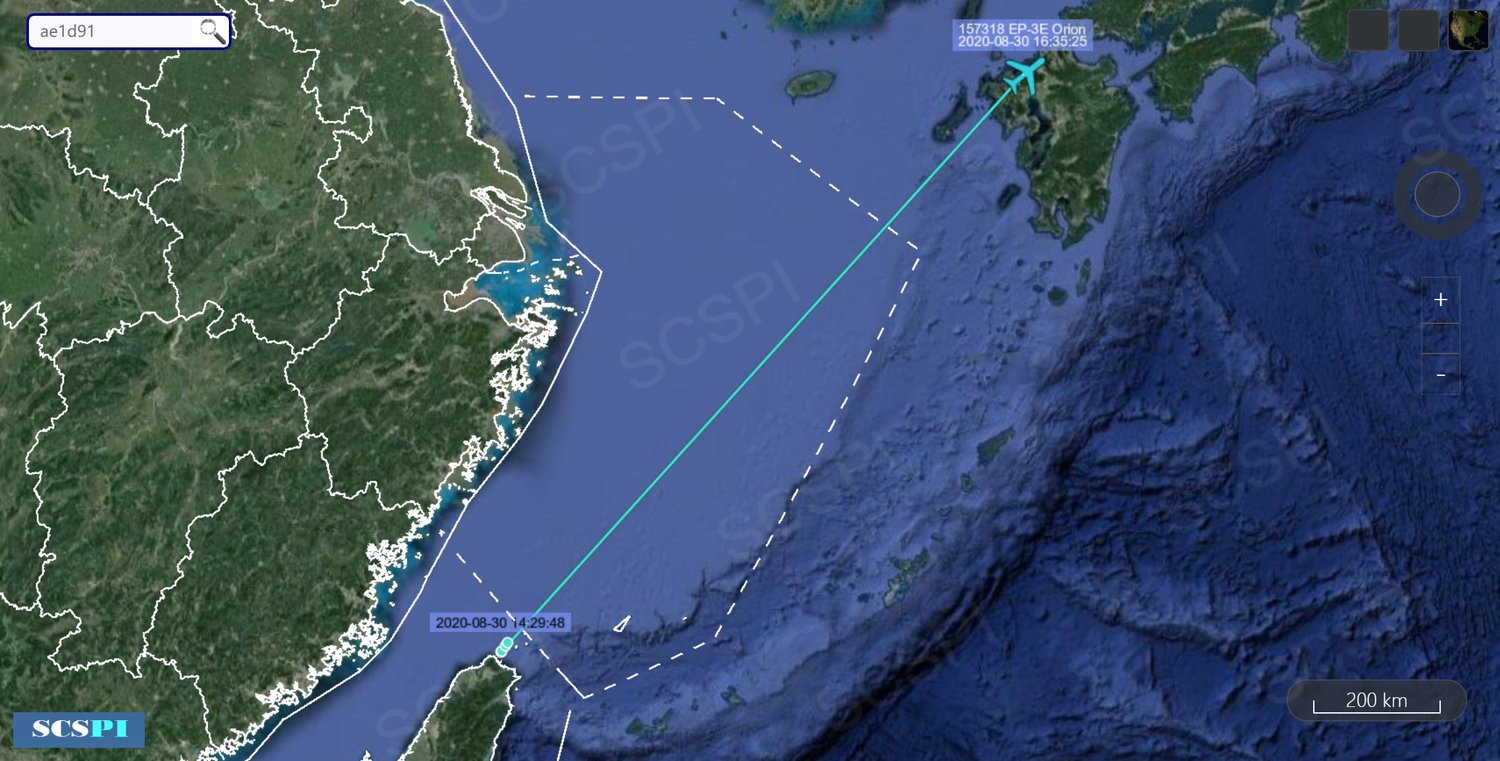 南海戰略態勢感知計畫平台昨日發文表示,30日1架美國海軍EP-3E電子偵察機疑似直接從台灣起飛。 圖:取自推特@SCS_PI 南海戰略態勢感知計畫平台昨日發文表示,30日1架美國海軍EP-3E電子偵察機疑似直接從台灣起飛。 圖:取自推特@SCS_PI