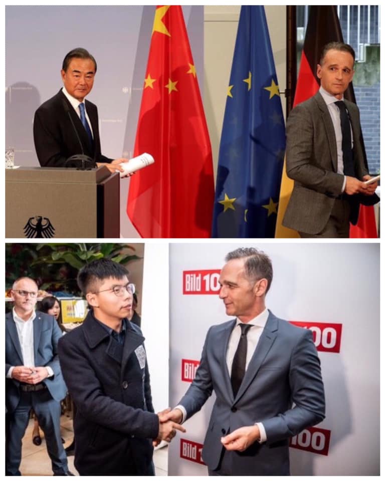 Wang Yi came face-to-face during talks with German Foreign Minister Maas.  Photo: taken from Facebook