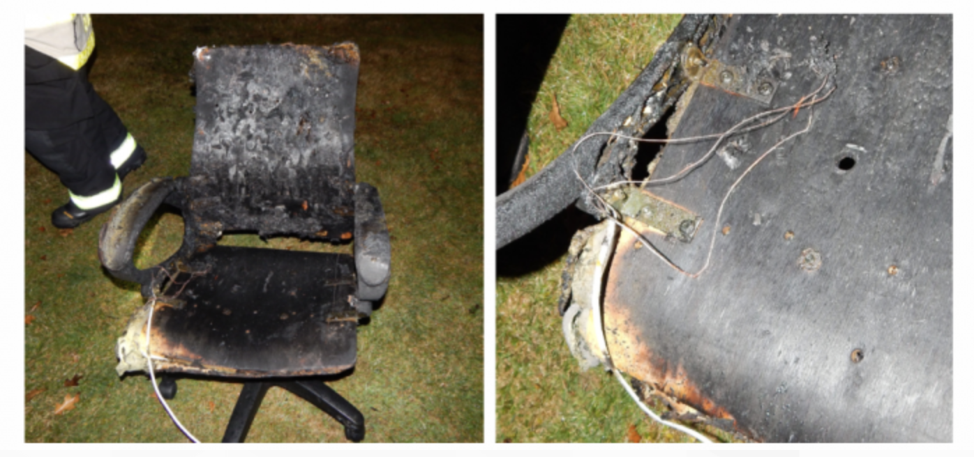 達奧斯丁・帕拉（Austin Parra）當時被起火的椅子燒死，卻發現有一條完好無缺裸露的USB線。   圖：翻攝自惠特斐爾德消防局