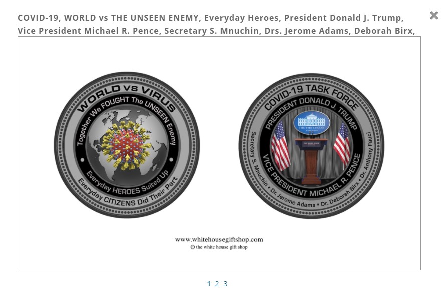 白宮紀念品店官推出「川普打敗新冠病毒」紀念幣。   圖：翻攝白宮紀念品店官網