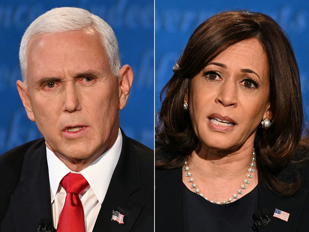 US Vice President Pence (left) and Democratic Party vice presidential candidate He Jinli Image: Retrieved from People's Vision