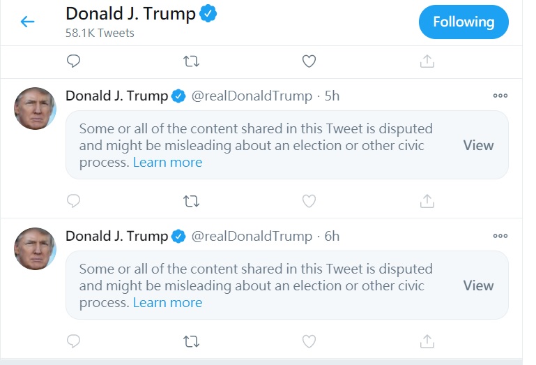 Trump has posted multiple tweets about the billing dispute and posted up to 7 warnings in the past two days Image: Trump's Twitter reversed