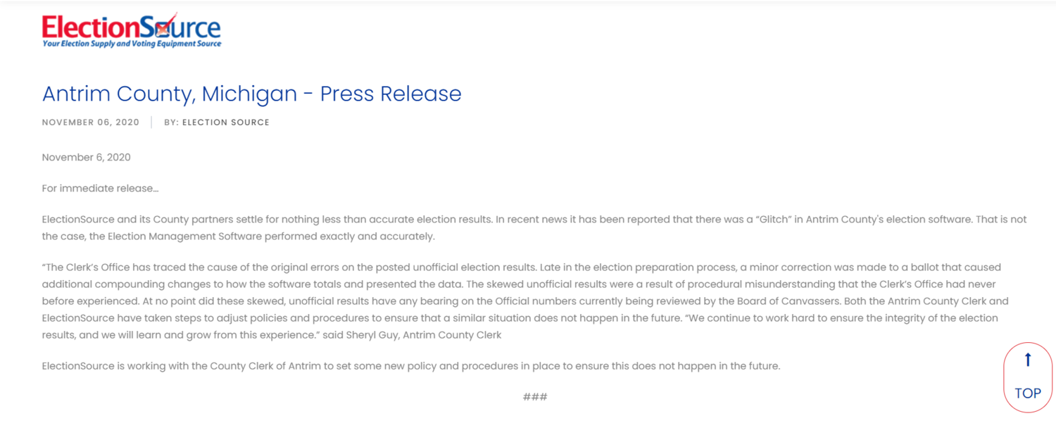 ElectionSource, the company that belongs to the counting software, released a statement, emphasizing that the software works accurately and the problem is due to human error.Image: Obtained from ElectionSource's official website