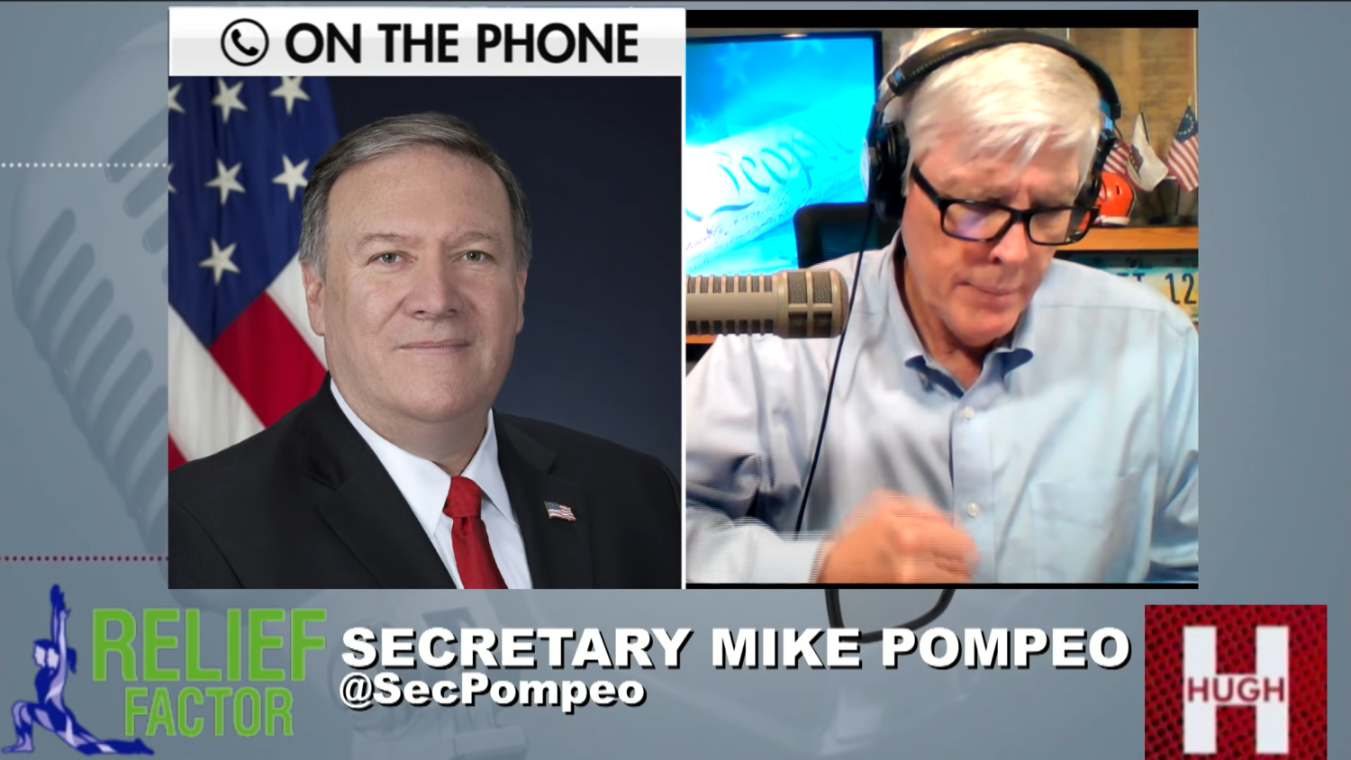 蓬佩奧（Mike Pompeo）於美東時間12日時接受電台節目修伊特秀（Hugh Hewitt Show）訪問，訪談討論到台灣和中國的問題，蓬佩奧公開表示，「台灣並非中國的一部份」。   圖：翻攝自 Hugh Hewitt Youtube