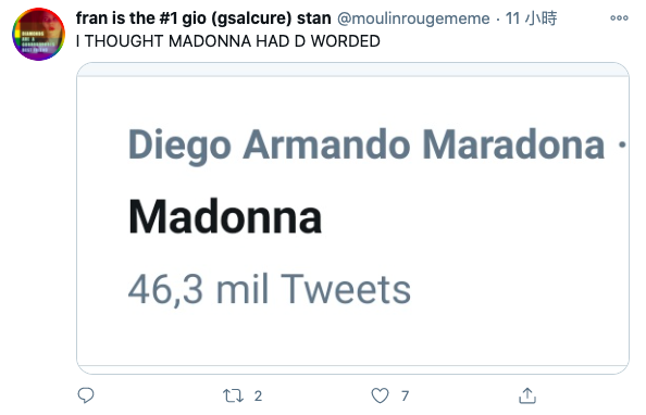 網友搞混馬拉度納和瑪丹娜的名字。   圖：翻攝自推特