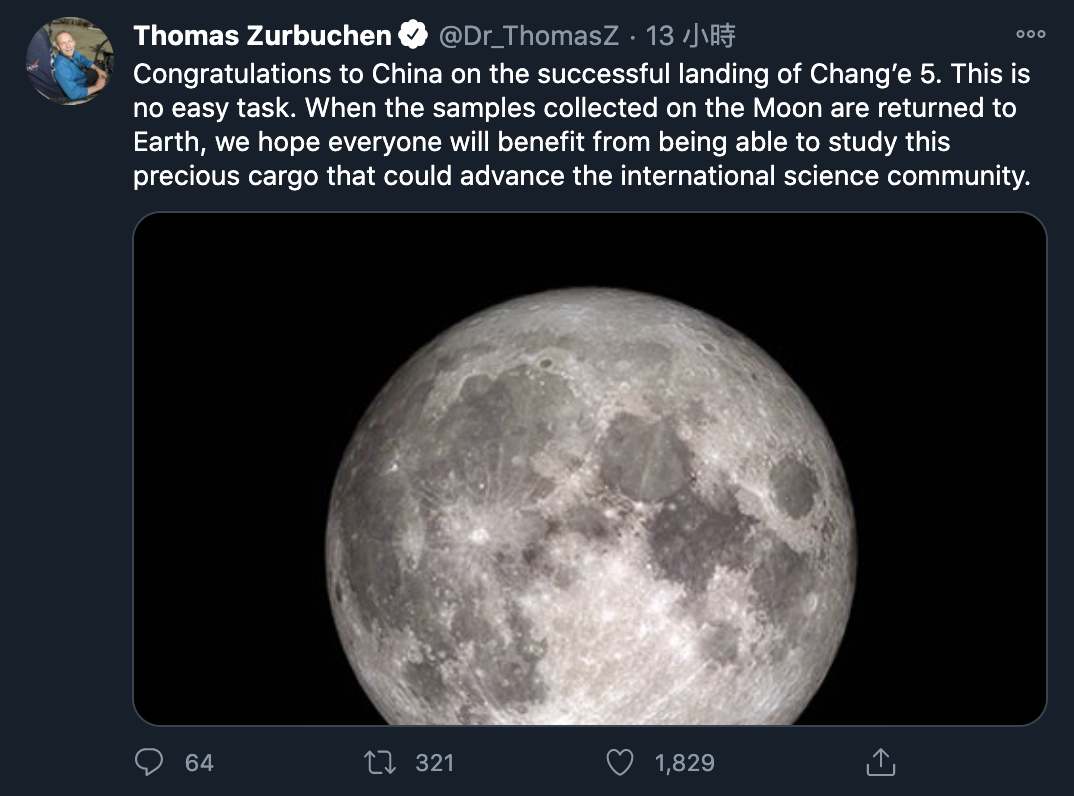 ASA科學任務負責人朱布肯（Thomas Zurbuchen）則在推特祝賀表示，「這不是簡單的任務」   圖：翻攝Thomas Zurbuchen推特(photo:NewTalk)