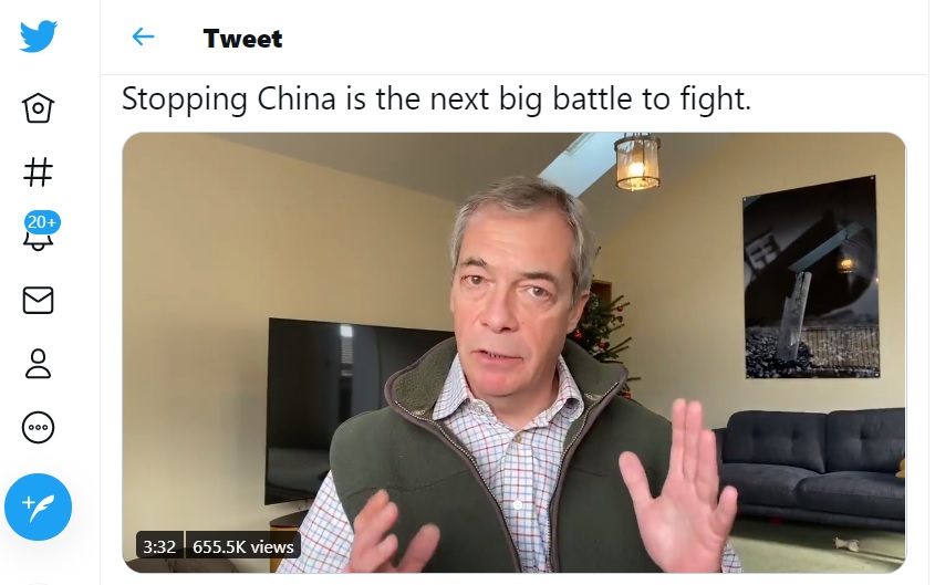 法拉吉在推特上声明，阻止中国是下一场该打的仗。(photo:NewTalk)