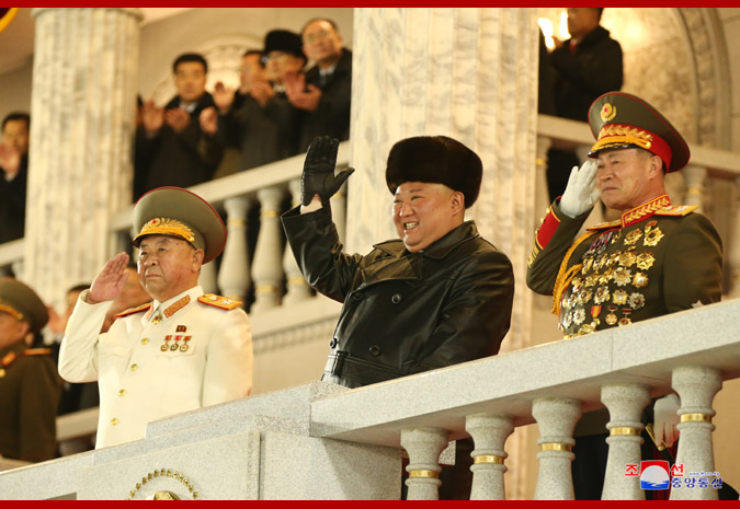 Both Kim Jong Un and senior North Korean officials attended the military parade Image: Obtained from the Korea Central News Agency