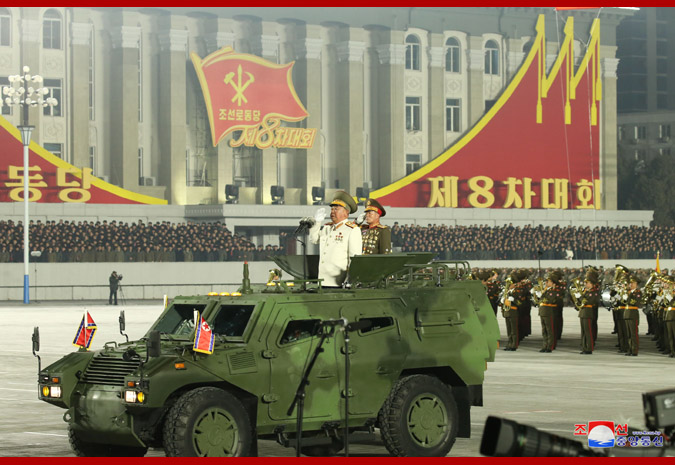 The second military parade of the 8th National Congress of the North Korean Workers' Party chose to take place in the middle of the night.Image: Obtained from the Korean Central News Agency