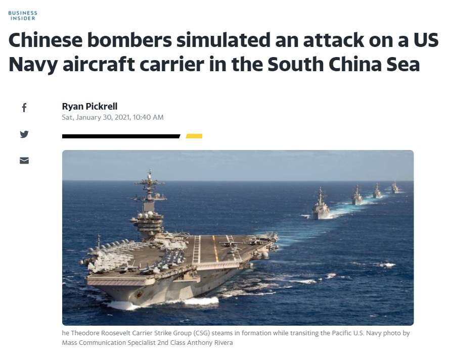 上周六共機曾模擬攻擊美國航母？ 美軍:未構成威脅
