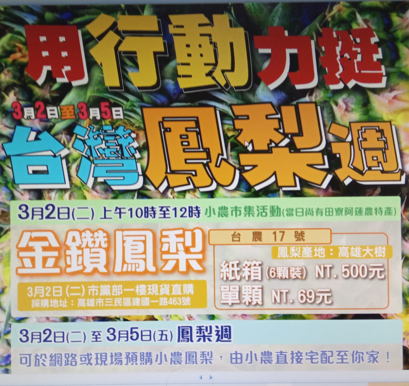 助鳳梨農一臂力之力  國民黨高市黨部推「鳳梨週」活動