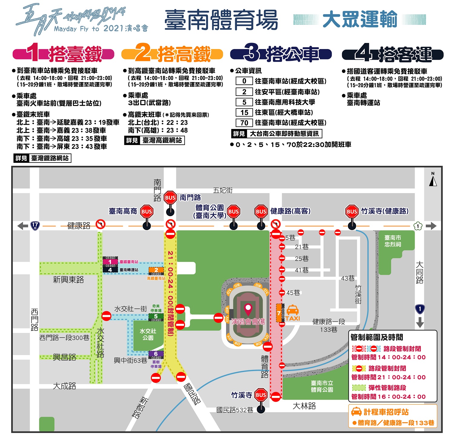 五月天台南場演唱會眾運輸管制資訊。   圖：台南觀旅局／提供