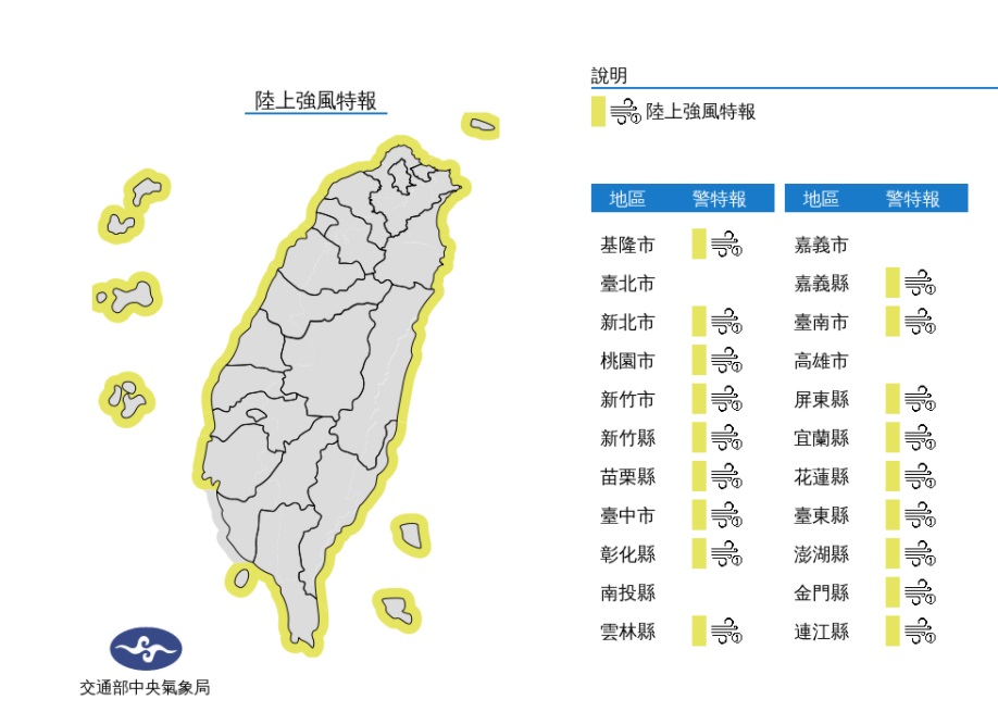 18縣市陸上強風特報 沿海風浪大出遊注意安全