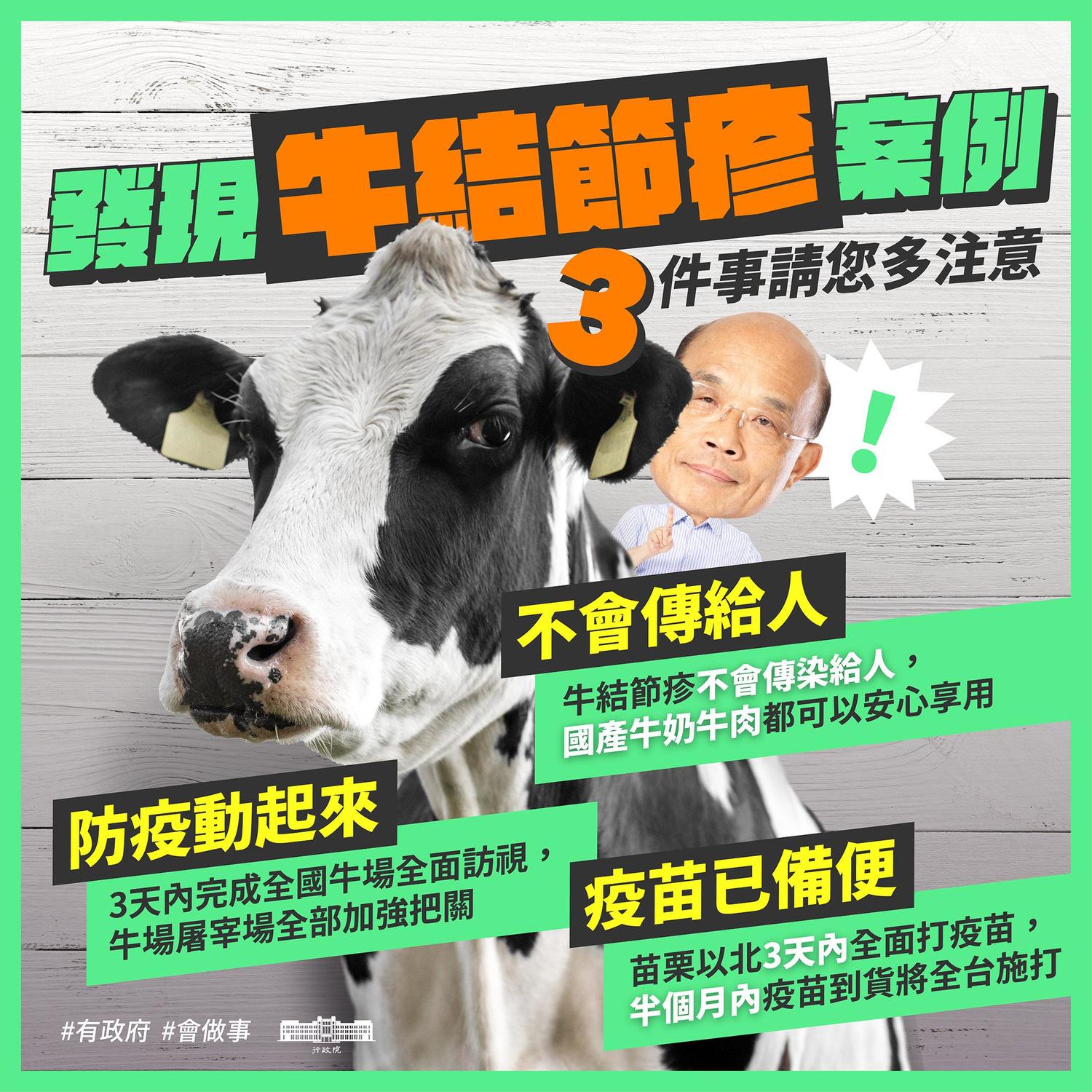 籲民眾安心！蘇貞昌： 「牛結節疹」有3件事要注意