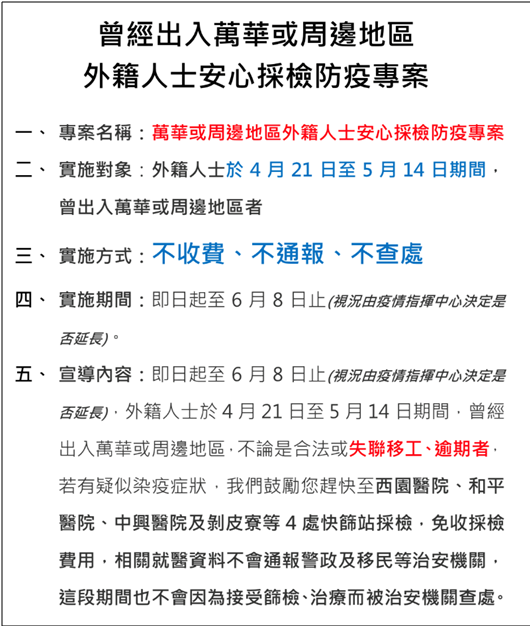 鼓勵萬華周邊外來人口免費接受採檢 共同防堵疫情擴散