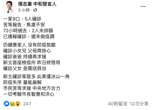 新北個案暴增疏漏連連？ 議員爆：一家9口5確診.2苦等.72小時未疫調