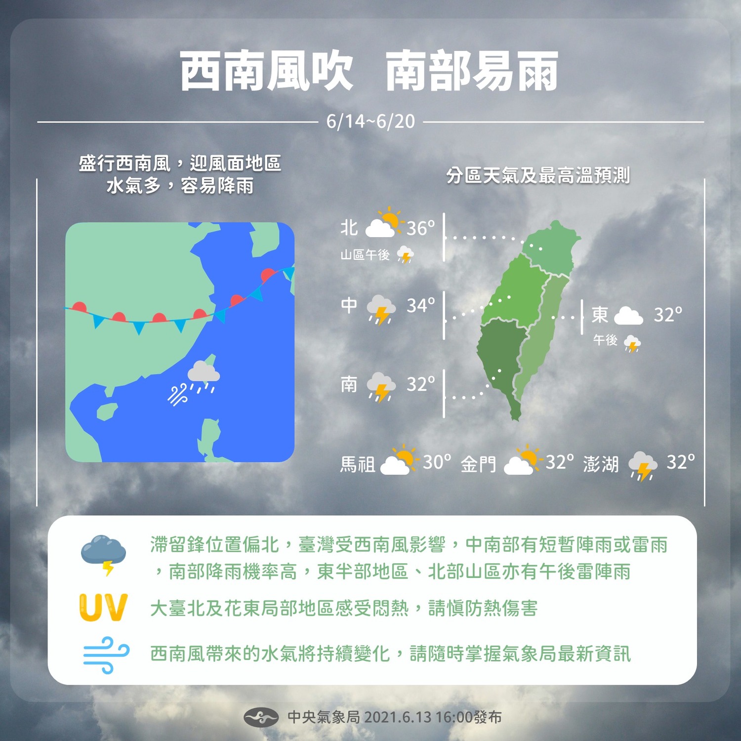 下週天氣出爐！西南風帶充沛水氣 中南部一連7天都有雨