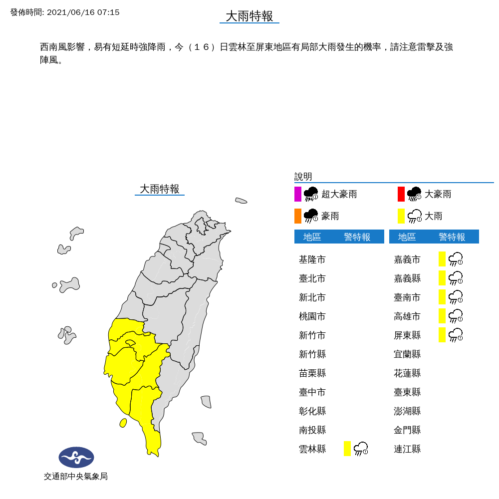 一早雨彈開轟！中南部6縣市大雨特報  屏東慎防大雷雨