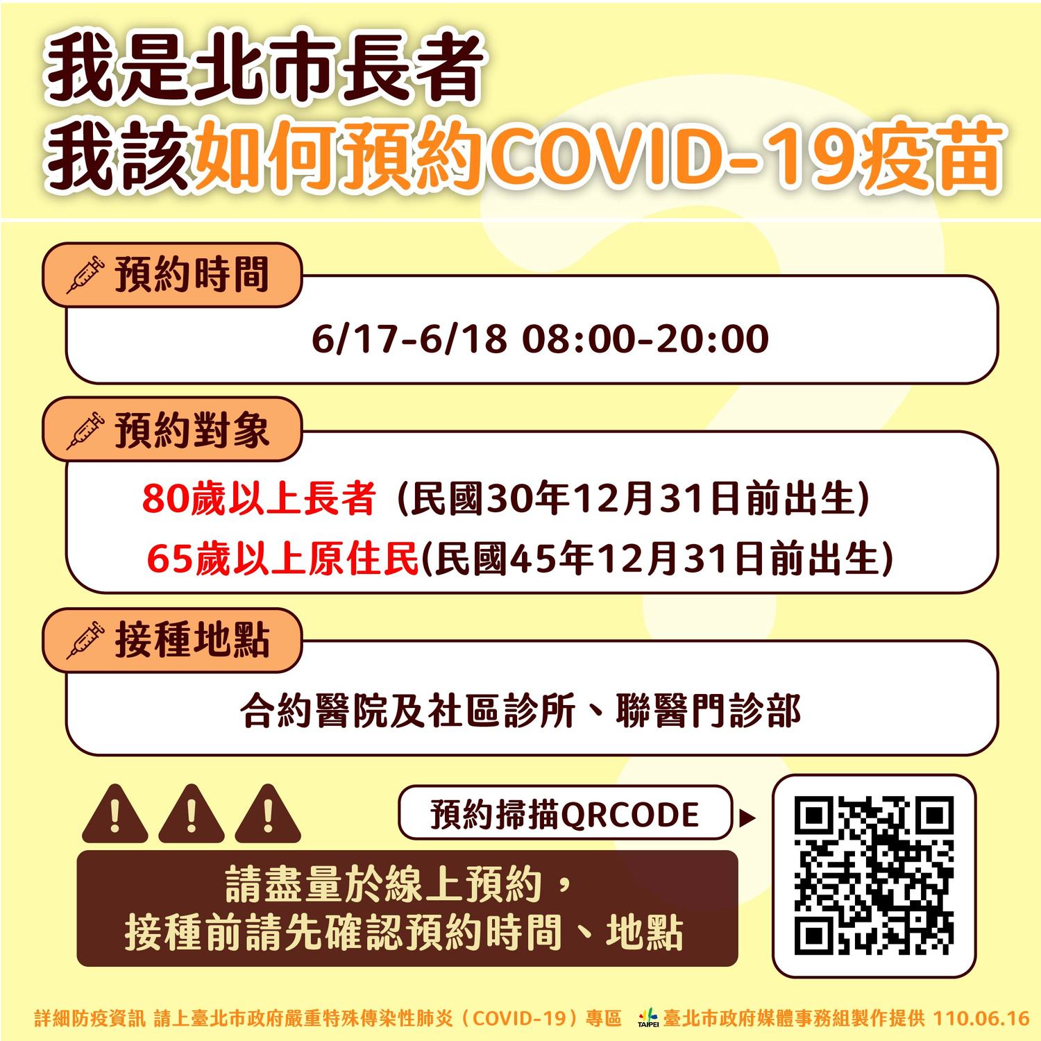 快訊》柯文哲：台北市明起開放80歲以上長者預約打疫苗 不在籍也可