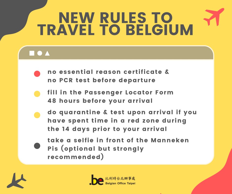 台灣前往比利時旅遊的最新規定。   圖：取自Belgian Office Taipei 比利時台北辦事處臉書