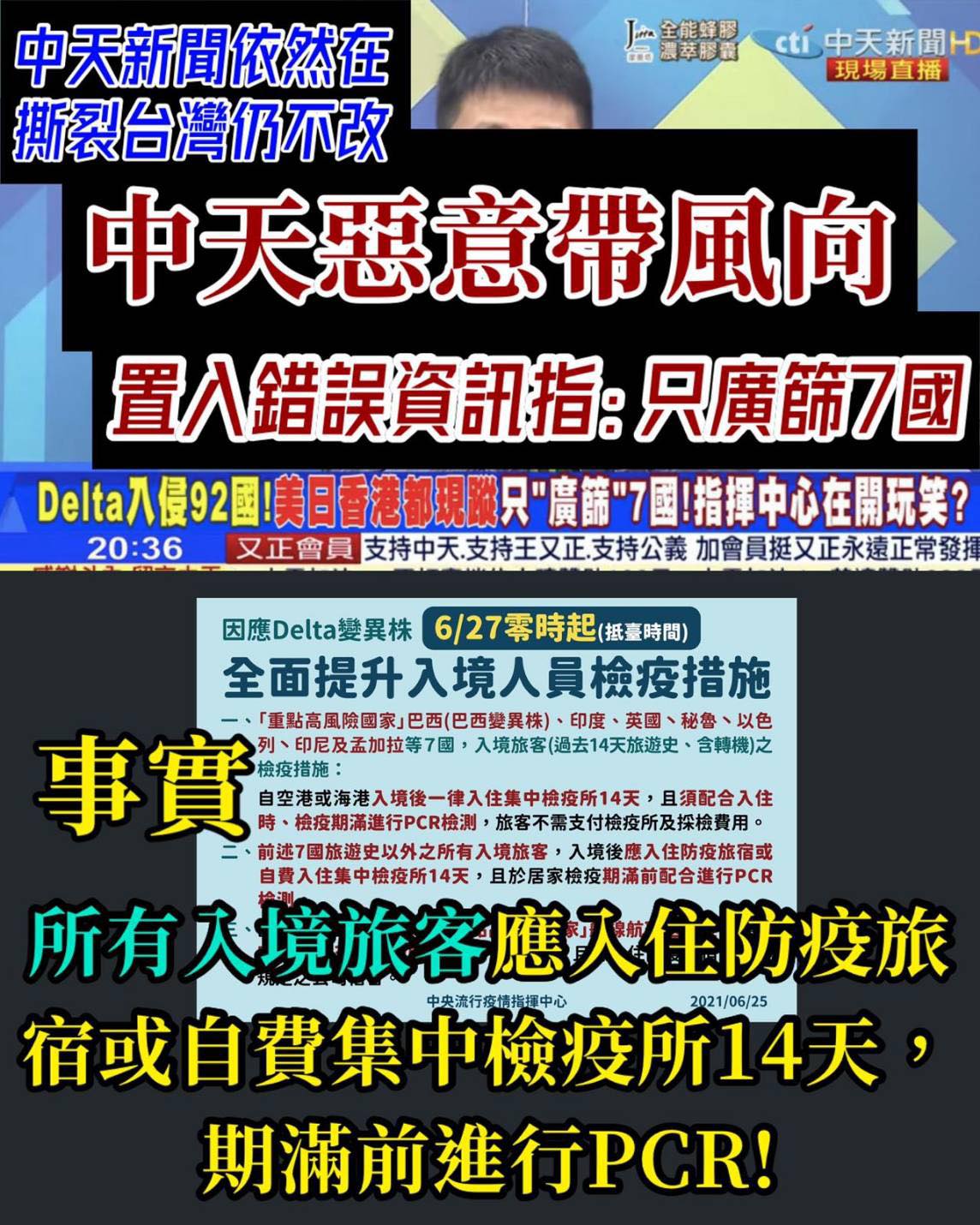 Delta病毒只廣篩7國？ 王定宇怒批中天：錯誤資訊 惡意帶風向
