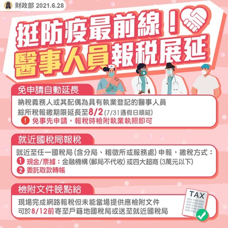 防疫抽不出時間 財政部公告：醫事人員綜所稅申報可展延至8月2日