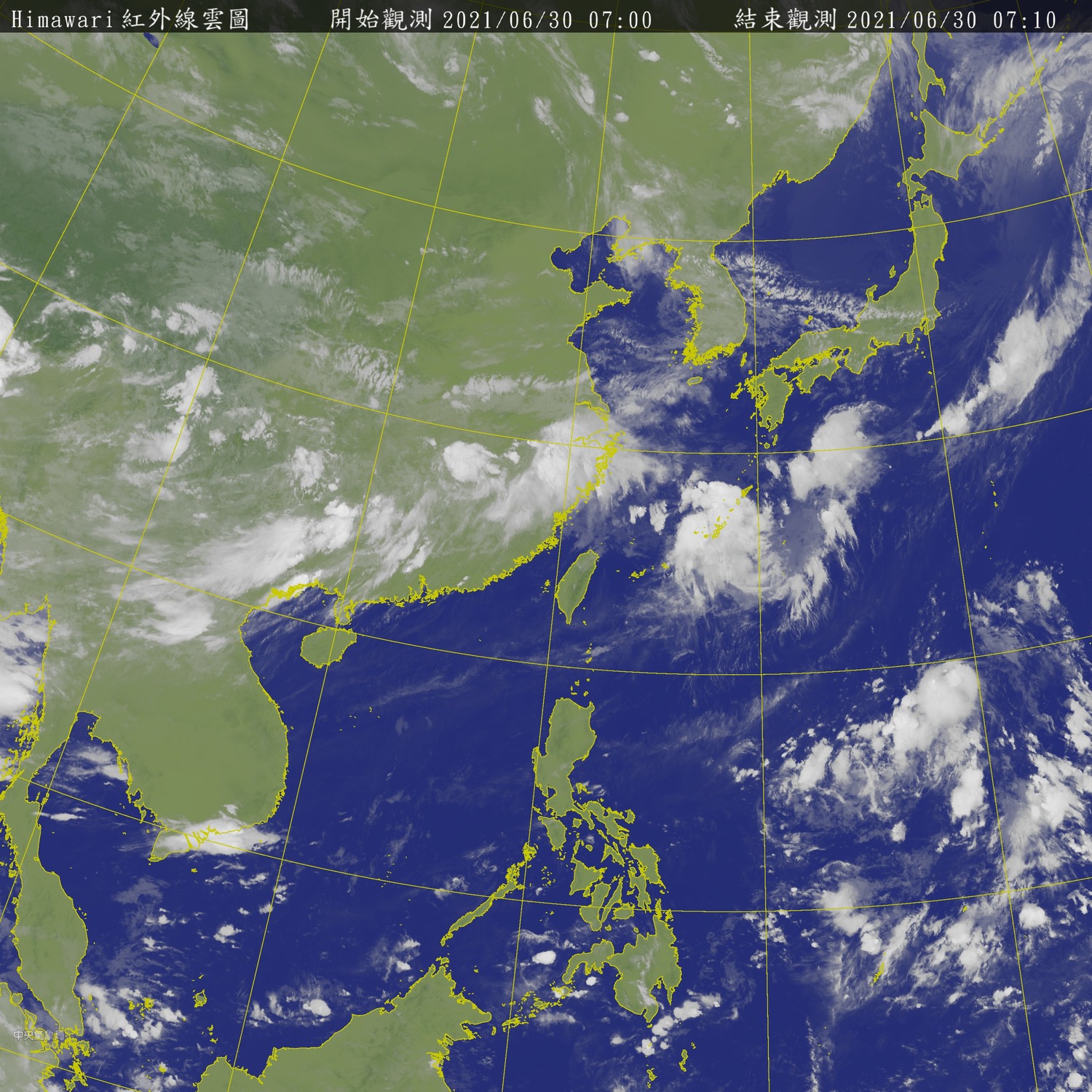 台灣正式告別梅雨季，將進入熱夏季節，苗栗以南包括澎湖、金門、馬祖今天將有局部短暫陣雨或雷雨，其他地區則是午後有局部短暫雷陣雨。   圖：中央氣象局/提供
