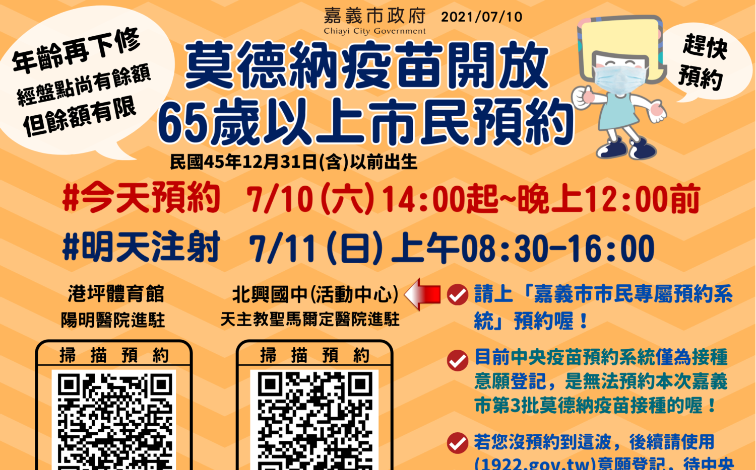 嘉市緊急通知 莫德納接種年齡下修65歲 今預約明施打 | 社會 - Vimarsana News