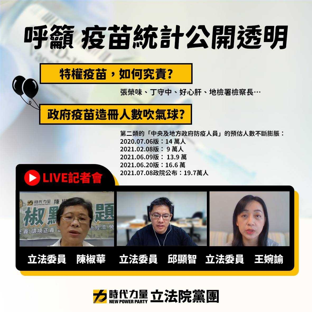 質疑第二類接種人數膨脹 時力籲指揮中心說明、追究疫苗特權