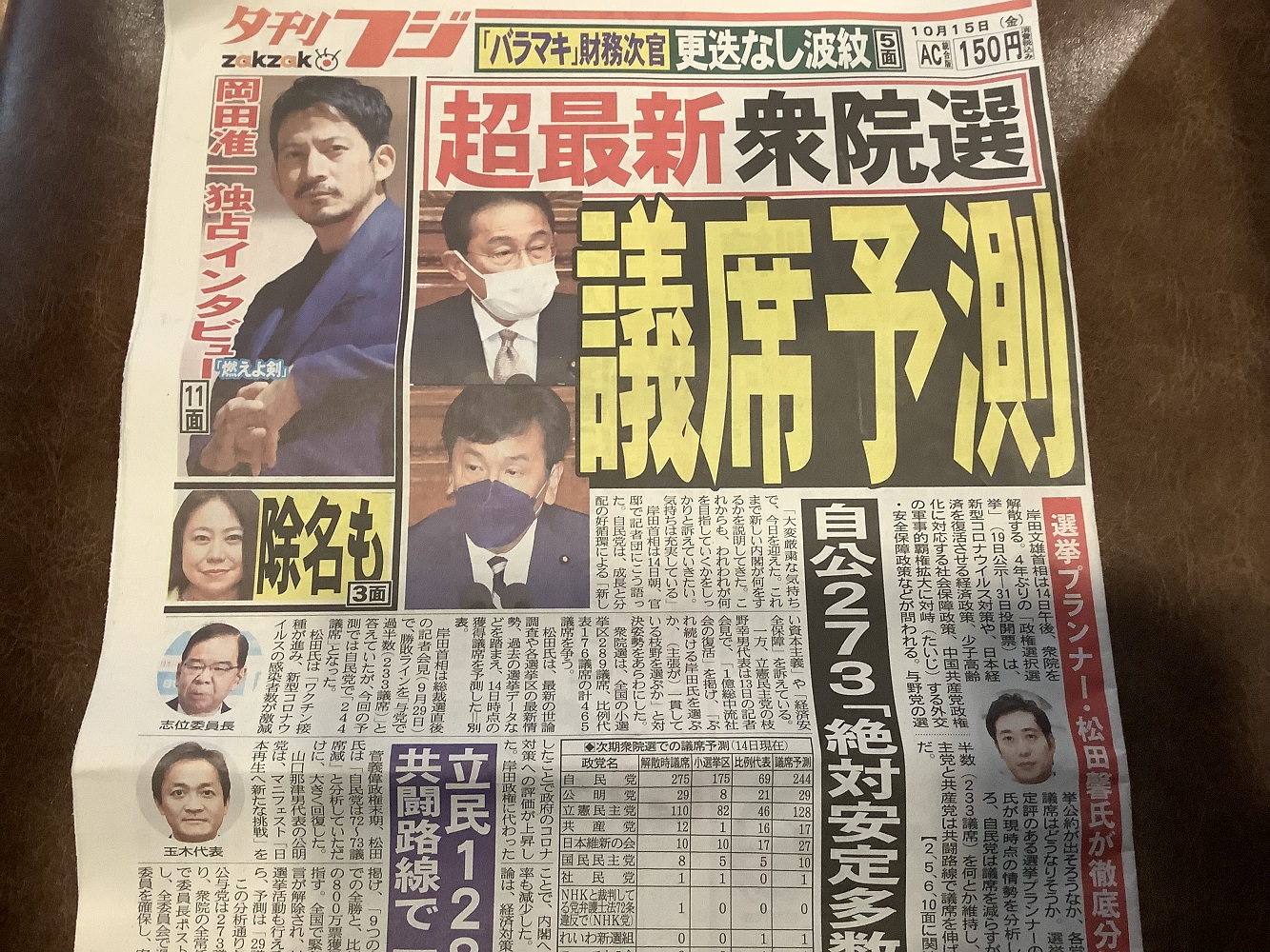 日本保守陣營的富士晚報評估自公可獲絕對安定多數的273席。 圖:劉黎兒攝 日本保守陣營的富士晚報評估自公可獲絕對安定多數的273席。 圖:劉黎兒攝