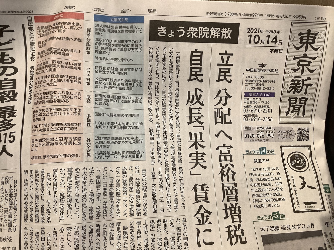 岸田政策雖然針對中產階級,但是牽扯阻力多,大打折扣,不如立憲民主黨的年收入1000萬日圓以下全部免稅來的明快。 圖:劉黎兒攝 岸田政策雖然針對中產階級,但是牽扯阻力多,大打折扣,不如立憲民主黨的年收入1000萬日圓以下全部免稅來的明快。 圖:劉黎兒攝