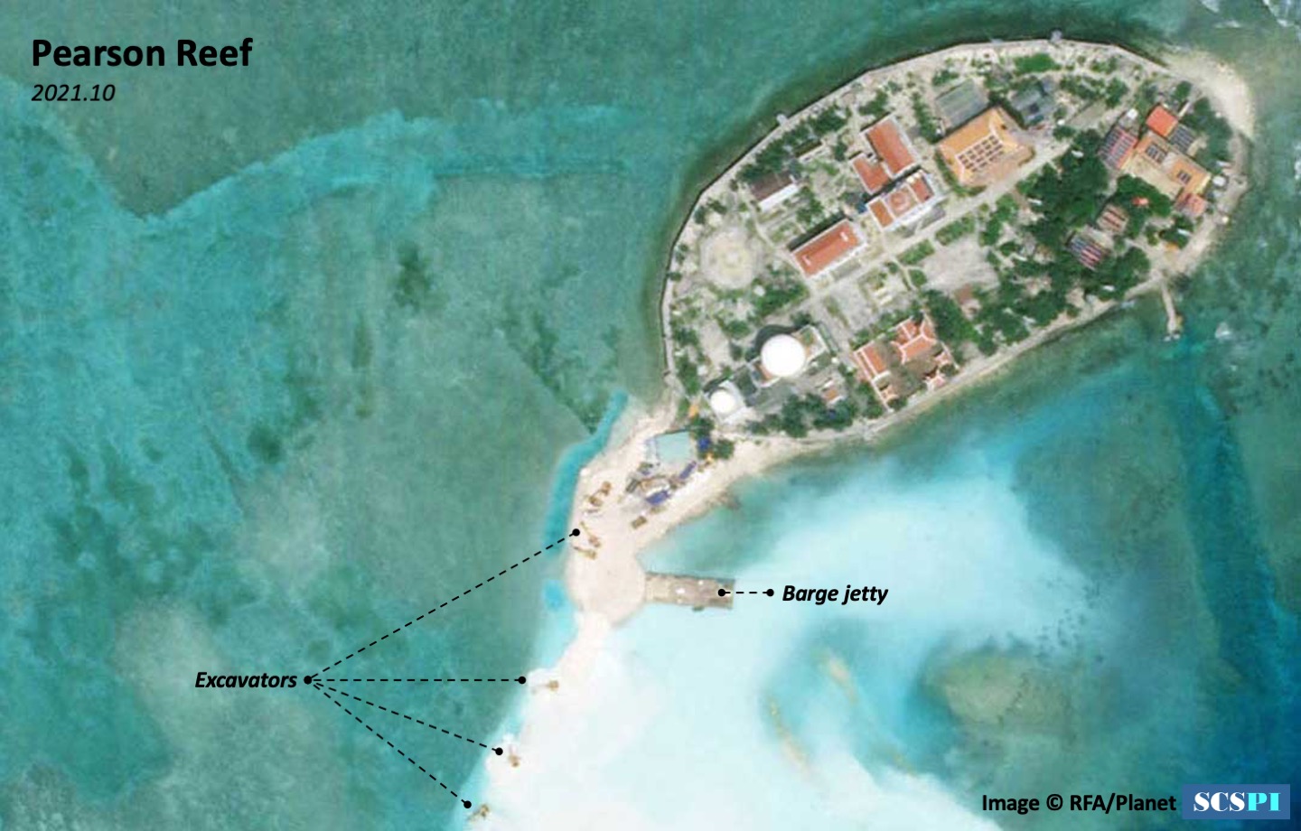 中國智庫「南海戰略態勢感知」計劃平台以衛星照片指控越南大肆開發畢生礁。   圖：翻攝 SCS Probing Initiative推特