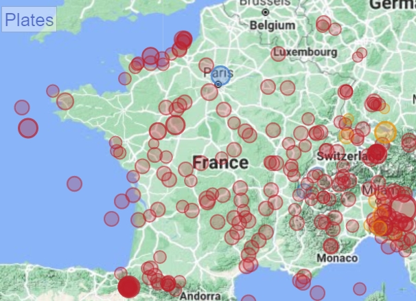 2020年法國全年地震統計圖，總共有13272起。   圖：翻攝自volcanodiscovery.com網站
