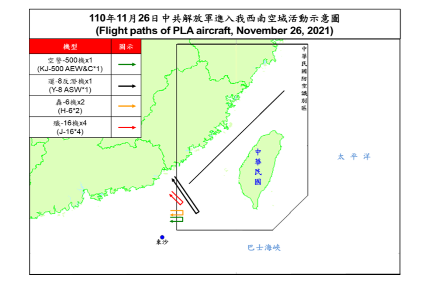 今天有8架共機侵擾台灣西南防空識別區。   圖：翻攝自國防部官網
