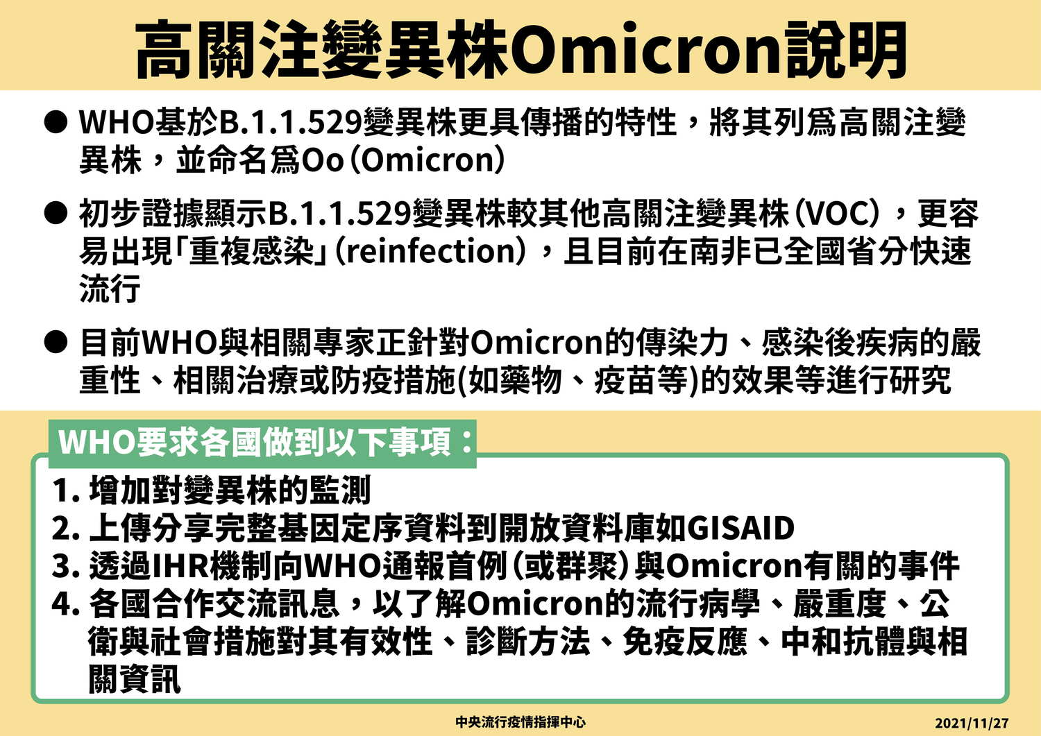 指揮中心表示，Omicron變異株具有「重複感染」的特性。   圖：中央流行疫情指揮中心／提供