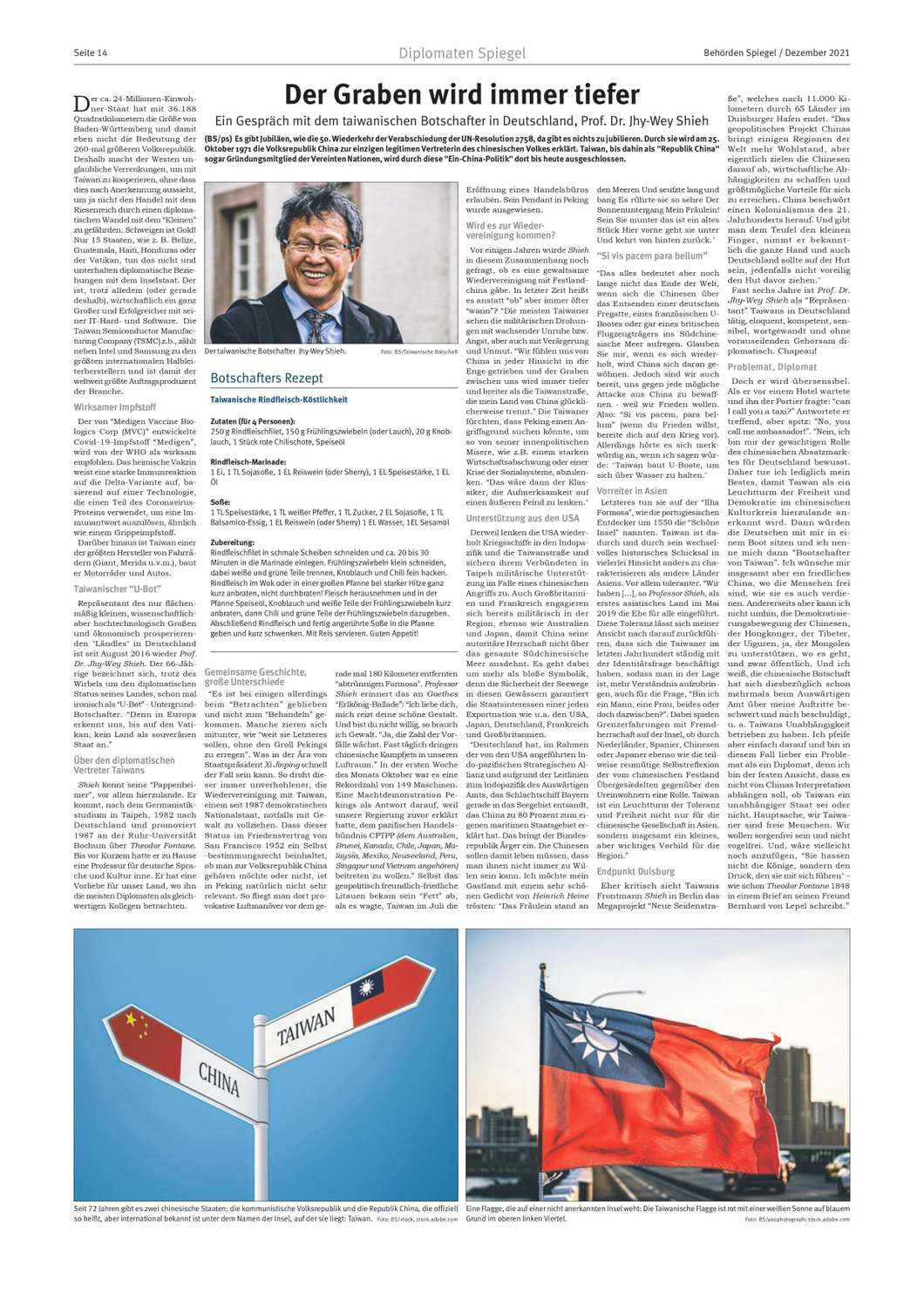 德國《機關明鏡》月刊專訪駐德大使謝志偉。   圖：翻攝Taiwan in Deutschland臉書