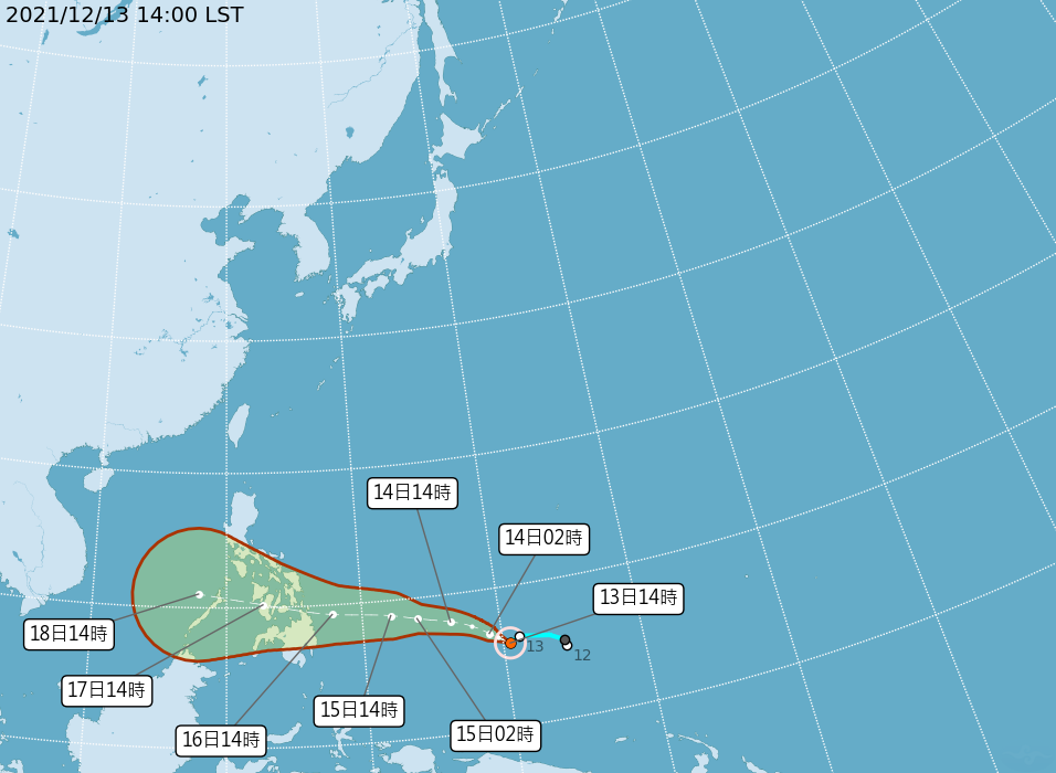 第22號颱風「雷伊」路徑潛勢預報。   圖：中央氣象局／提供