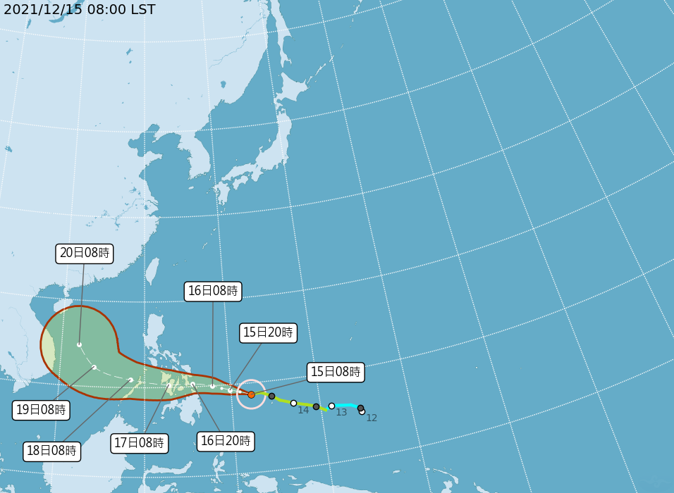 「雷伊」颱風今日上午增強為中度颱風。   圖：中央氣象局／提供