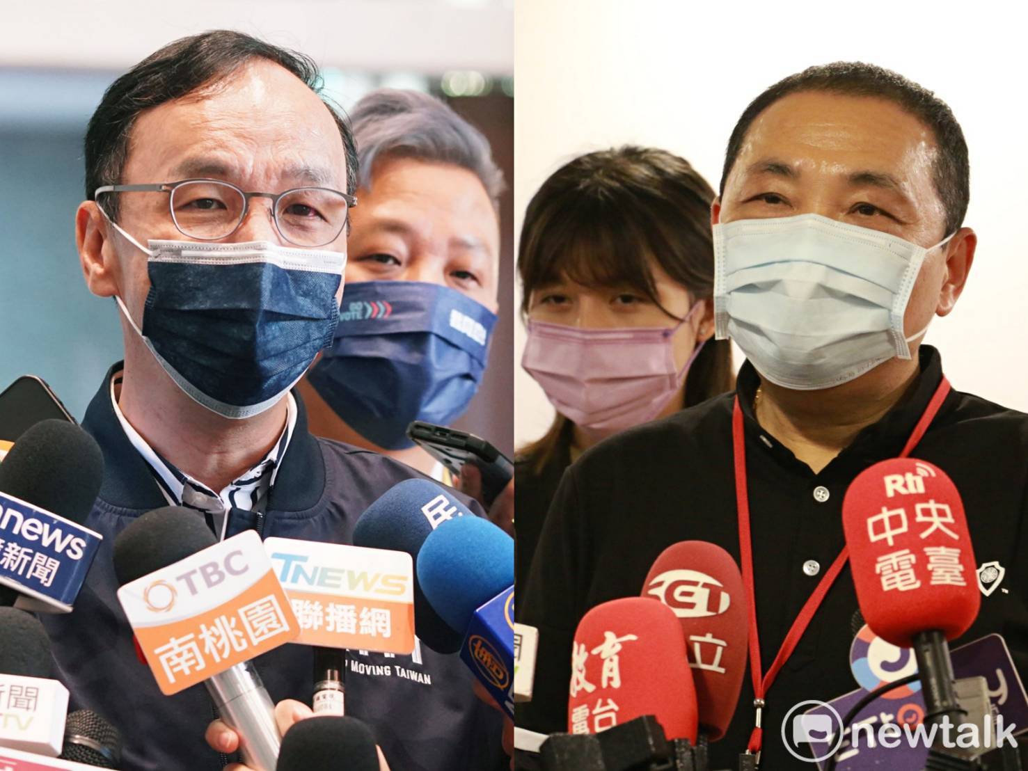 國民黨主席朱立倫(左)與新北市長侯友宜(右)之間的關係互動，在侯發表公投看法後是否產生變化，有待觀察。 圖：林昀真／攝（新頭殼合成）