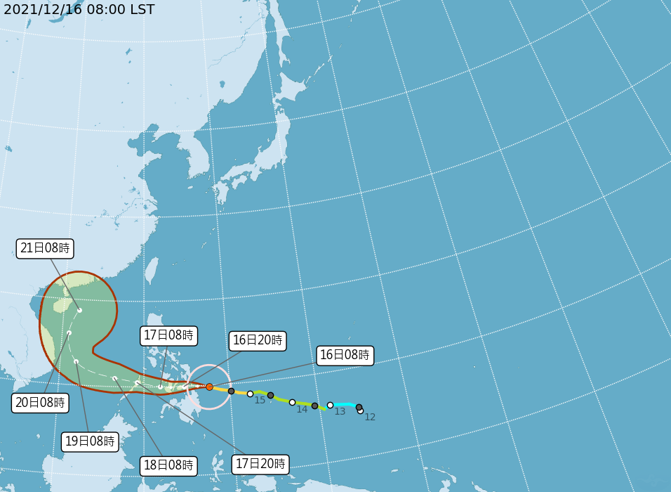 中央氣象局表示，雷伊颱風於今日上午增強為強颱。   圖：中央氣象局／提供