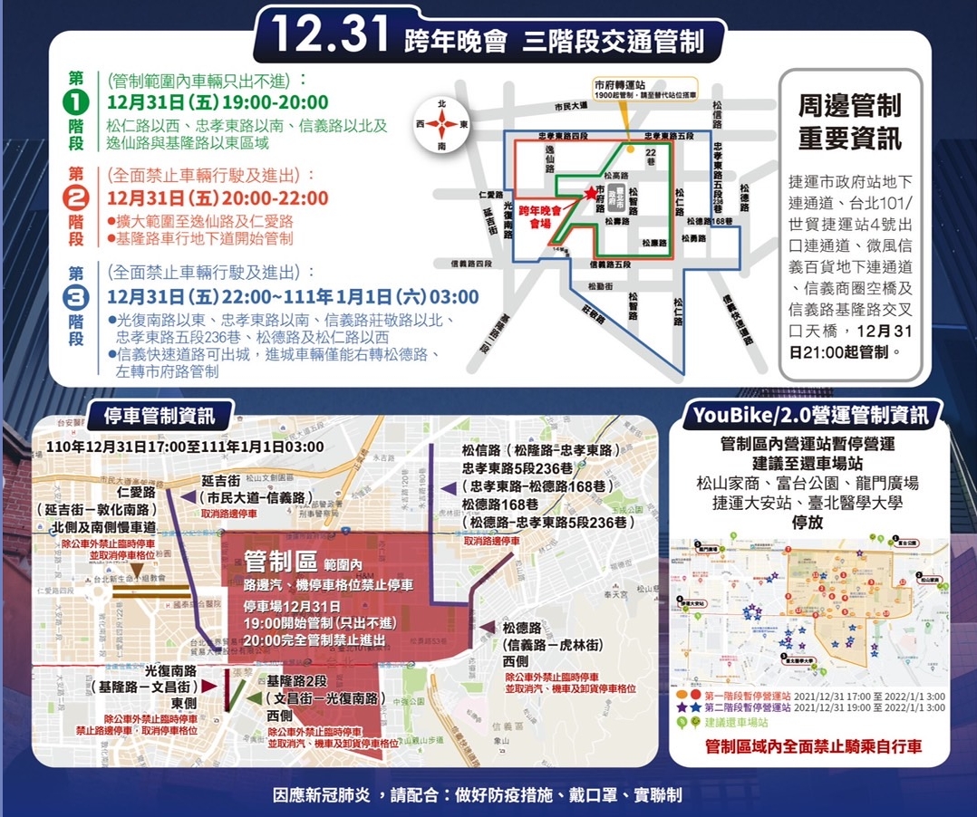 北市跨年晚會實施三階段交通管制。   圖/「台北最HIGH新年城-2022跨年晚會」官網