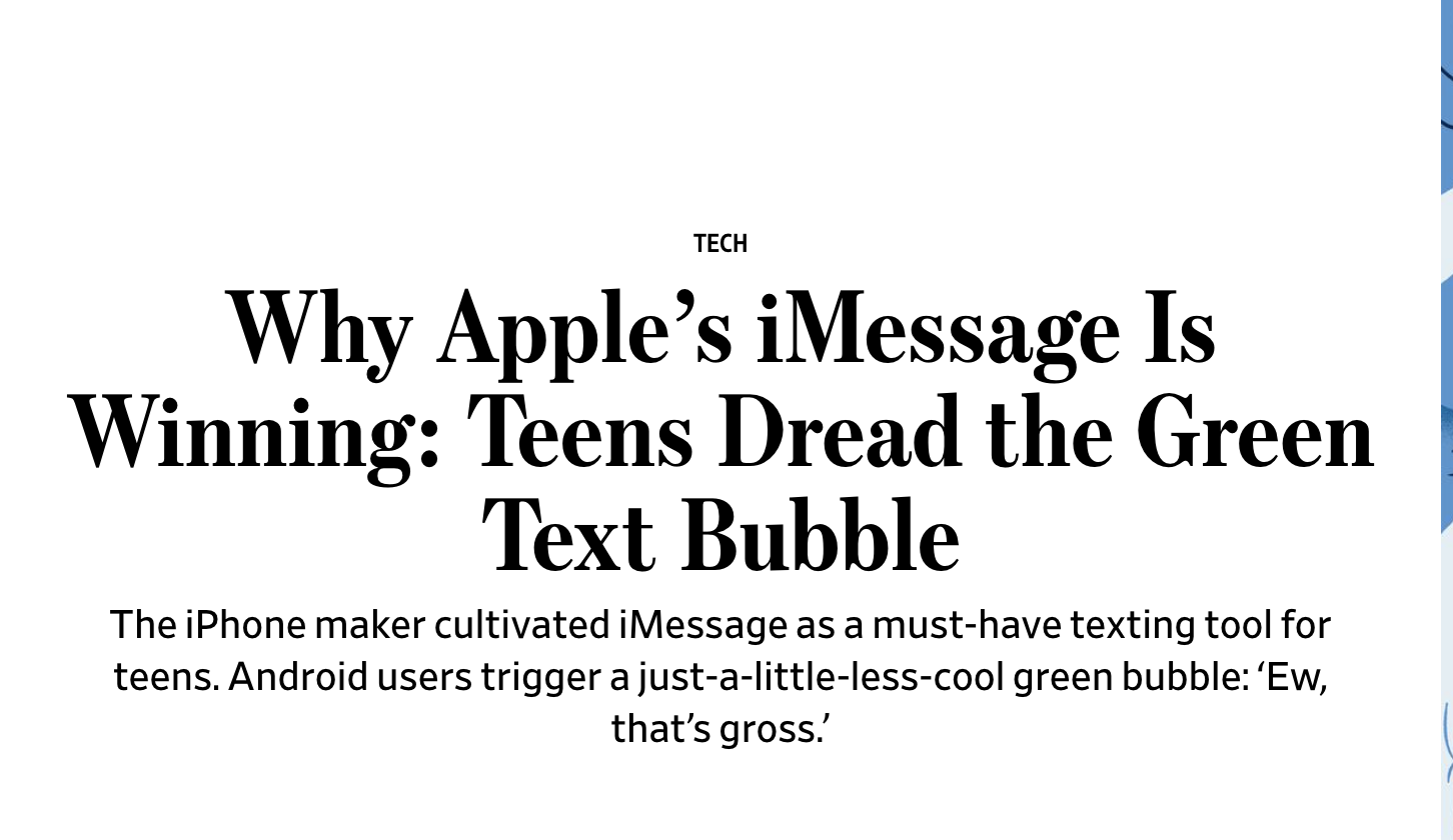 《華爾街日報》報導關於美國青少年使用iPhone的排擠現象。   圖：截自《華爾街日報》