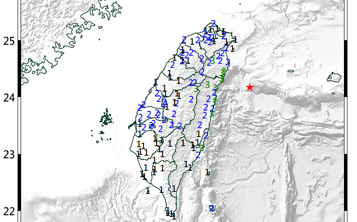 今(16)日下午4點16分，台灣東部海域發生有感地震。   圖：中央氣象局提供