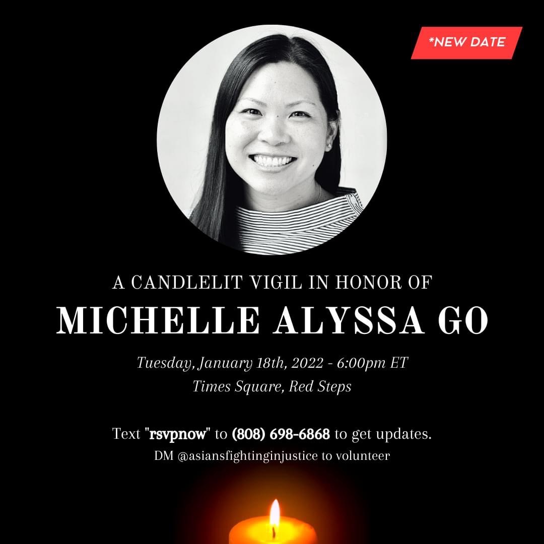 受害人米雪兒·吳（Michelle Alyssa Go）當地時間15日於美國紐約地鐵候車時，遭61歲的非裔流浪漢推下月台，撞車身亡。   圖：擷取自臉書Asians Fighting Injustice