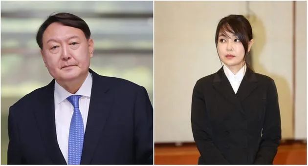 韓國國民力量黨總統候選人尹錫悅(左)及夫人金建希(右)。   圖 : 翻攝自環球時報