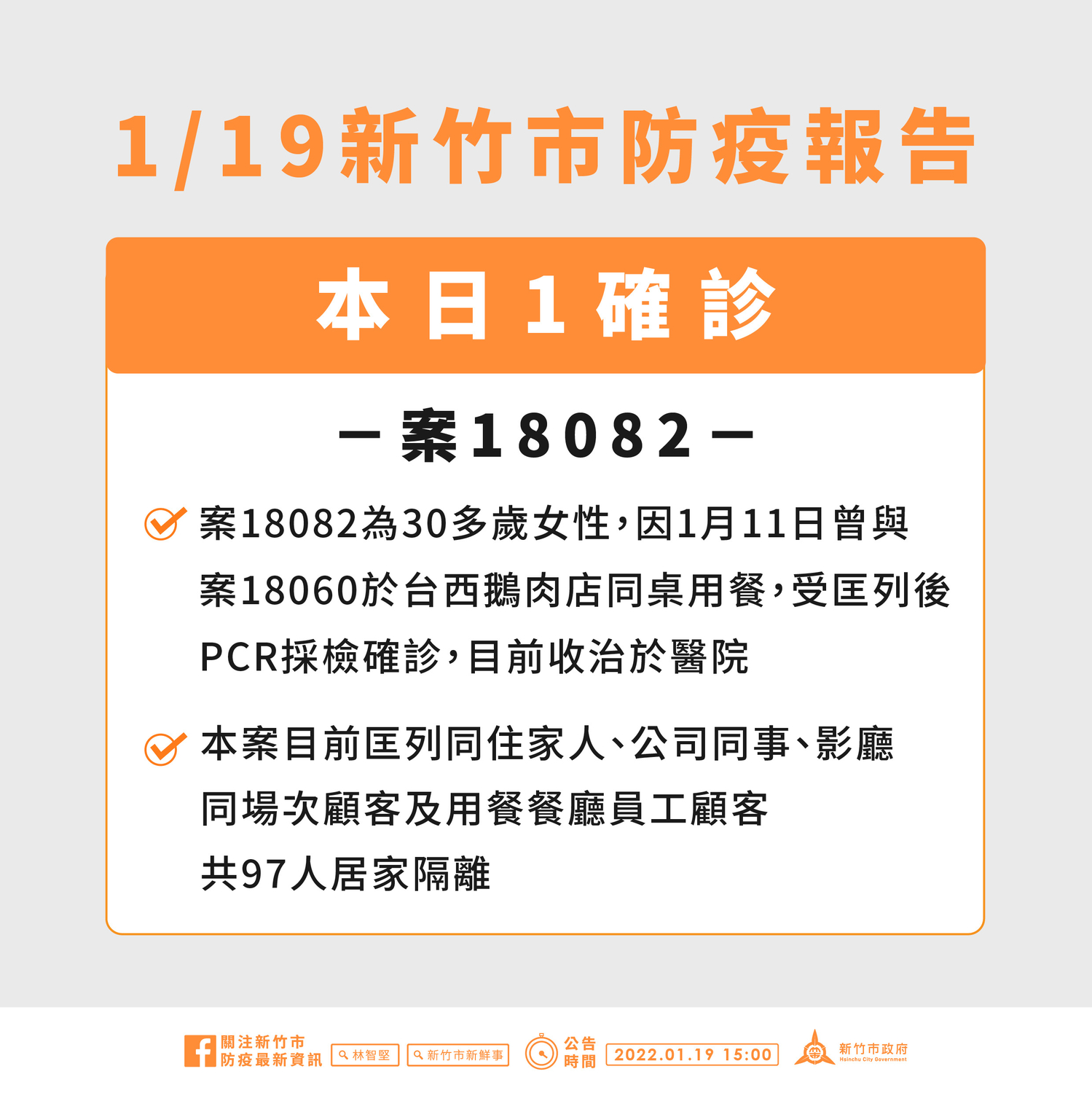 1月19日新竹市防疫報告。   圖：新竹市政府提供